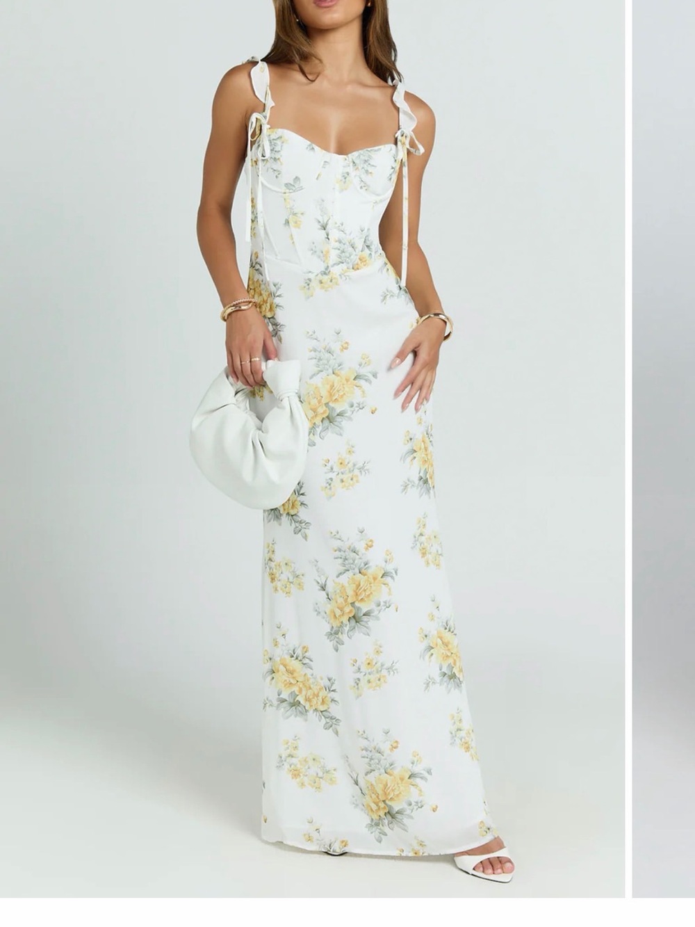Showpo White Maxi Dress with Yellow Floral Print